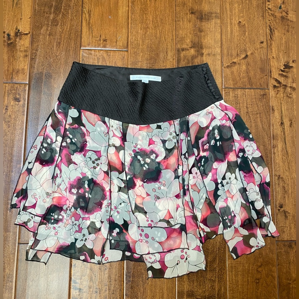 Diane Von Furstenberg Black, Pink & White Floral Silk Circle Skirt